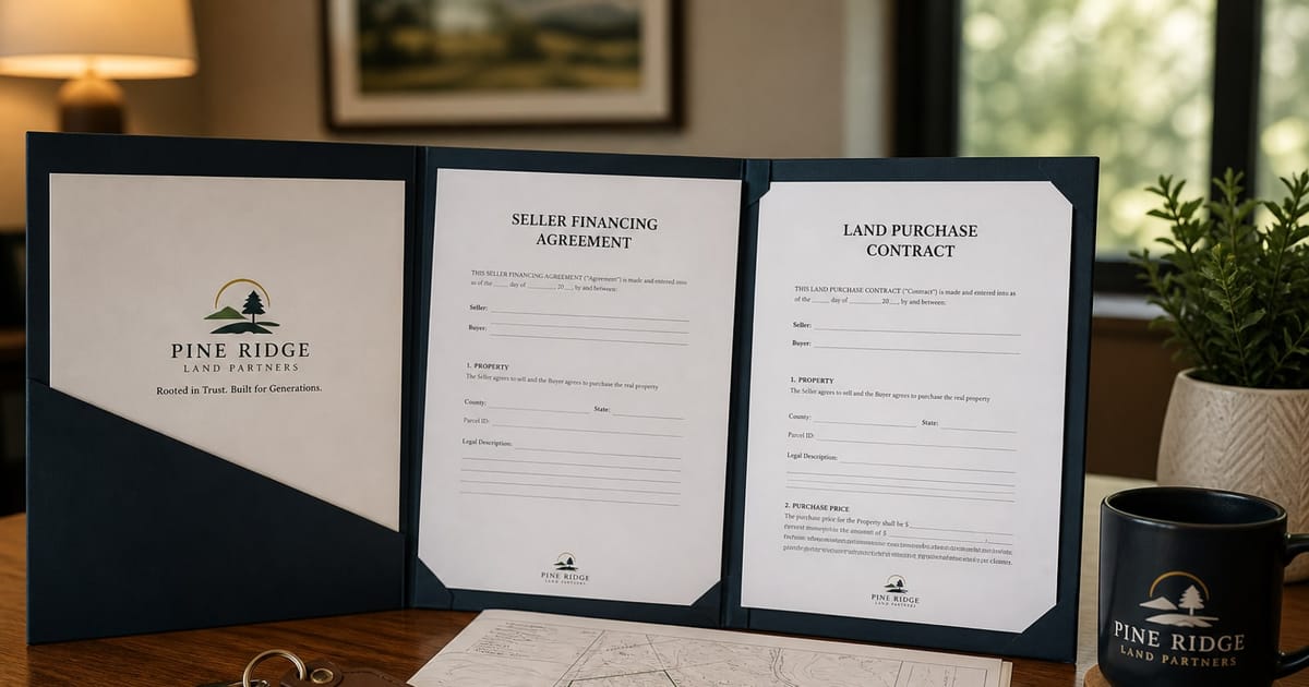 Editorial photograph illustrating: Seller Financing for Land: How to Buy a Lot with $1,500 Down